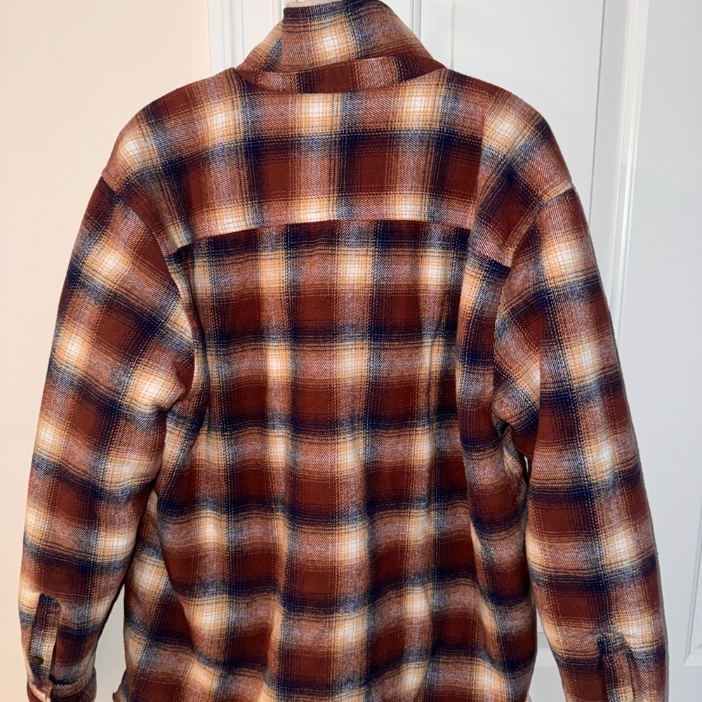 Plaid Fleece-Lined Men's Sweater Jacket - Brown - Picture 5 of 5